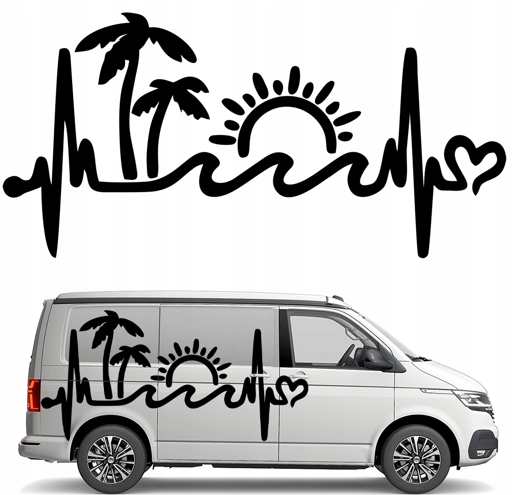 Samolepka Grafika na karavan auto přívěs Palmy Puls Života Vlny Sun 90x184