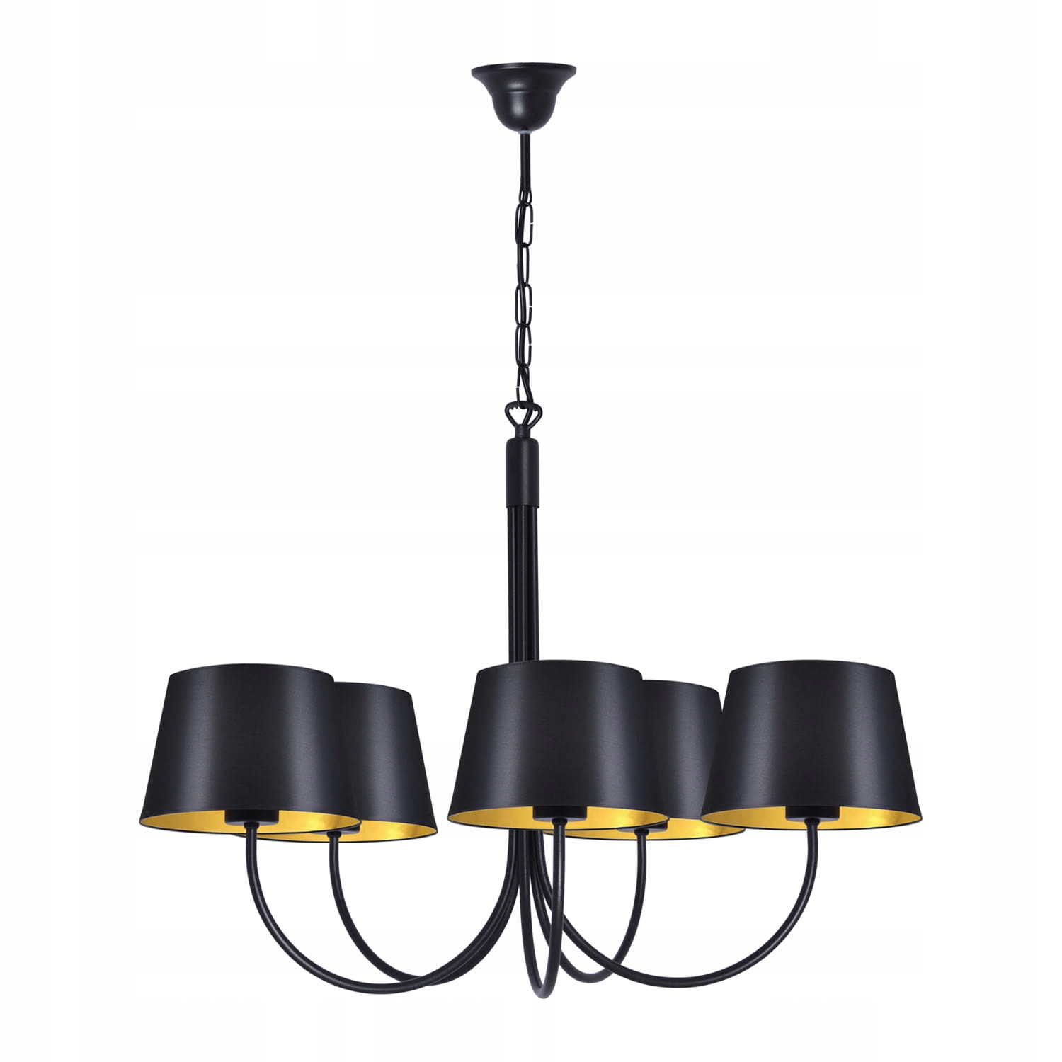 Lampa wisząca Sasto na łańcuszku, pięć kloszy czarno-złotych na E27 Kaja