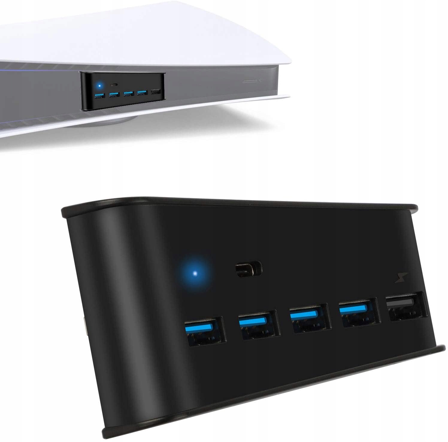 Hub Rozdělovač Usb 5x3.0 Usb-c 5v1 Pro Konzoli PS5 Fat P5 Černý
