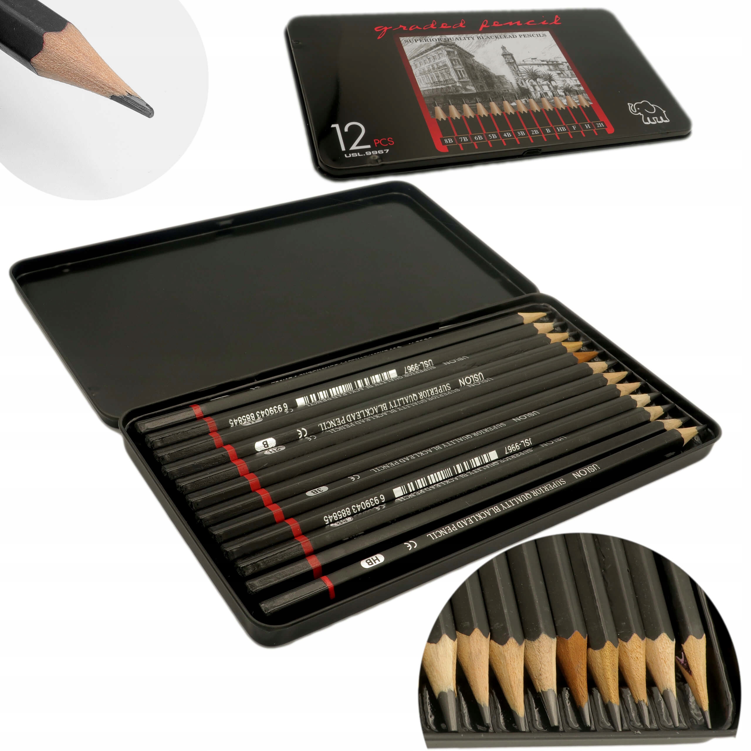 

Zestaw ołówek 12szt od 2H do 8B metal etui Tenwin