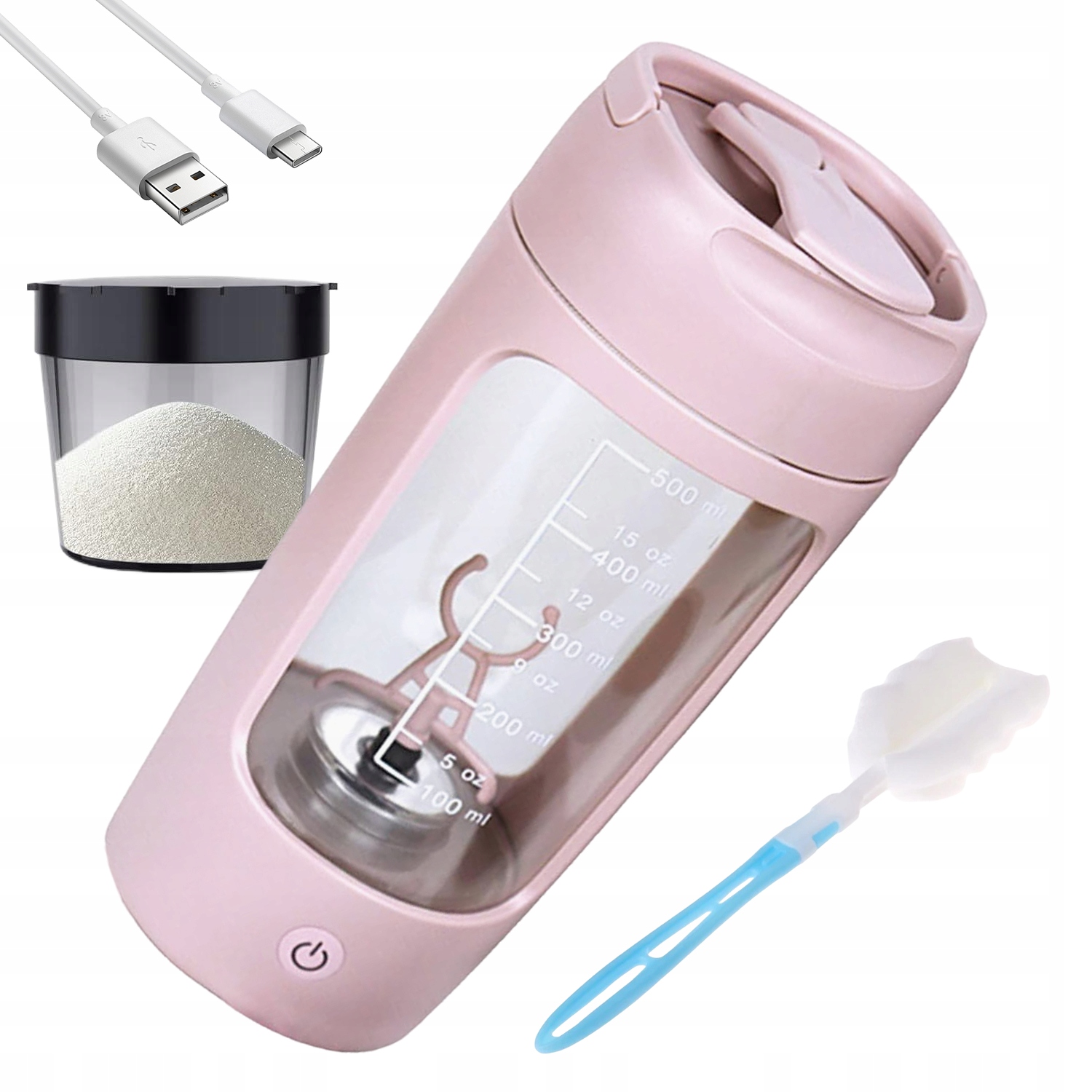 Szejker Do Odżywek Shaker Przenośny Elektryczny Usb Różowy 650ML 1200mAh