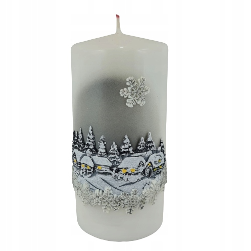 

Świeca 15 CM Biała Szara Zimowe Okno