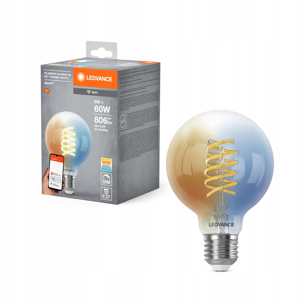 Led žárovka E27 8W 60W 806lm Cct Stmívatelná Smart+ WiFi Filament Globe