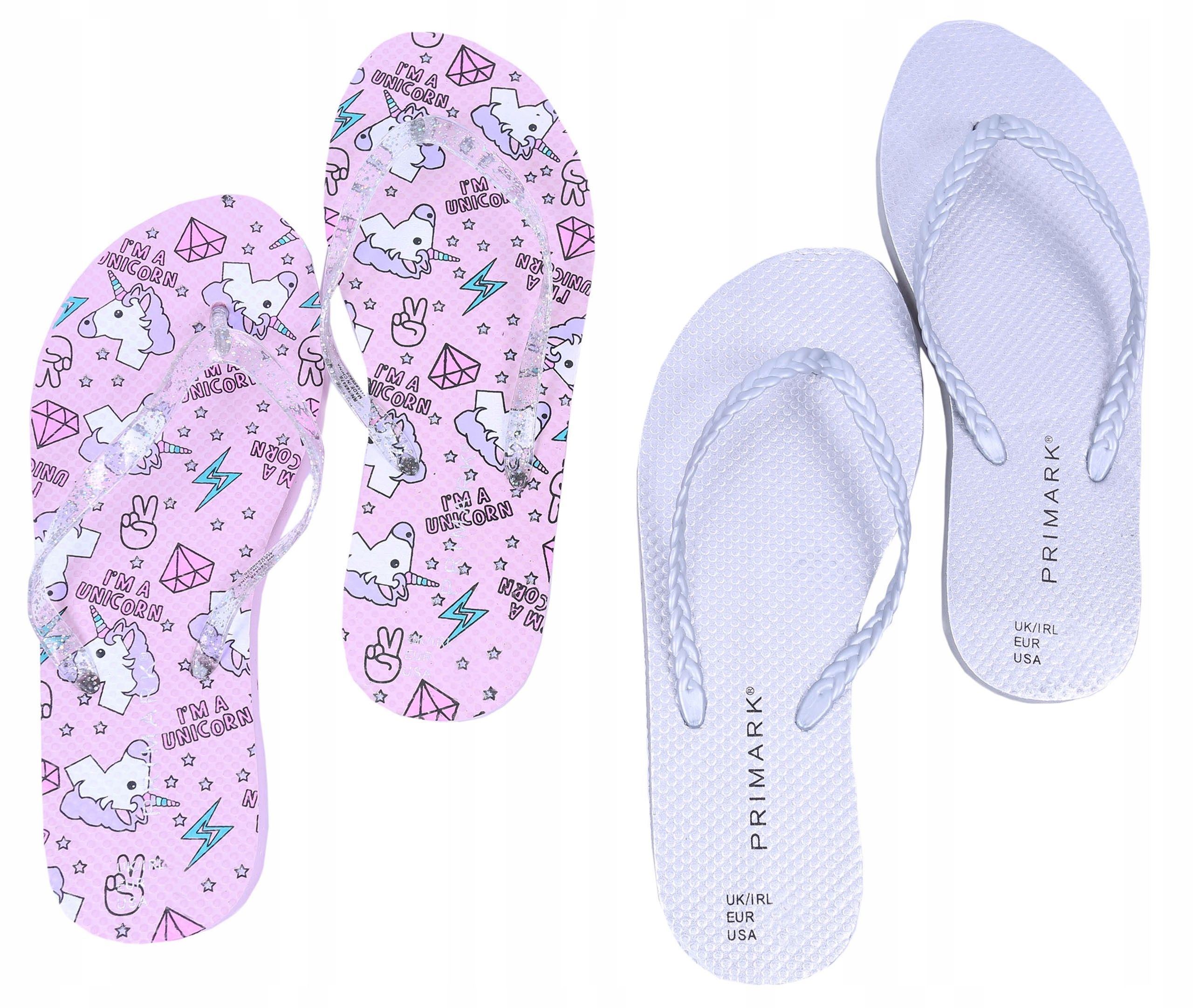

2x Japonki srebrne, różowe w jednorożce Primark 38