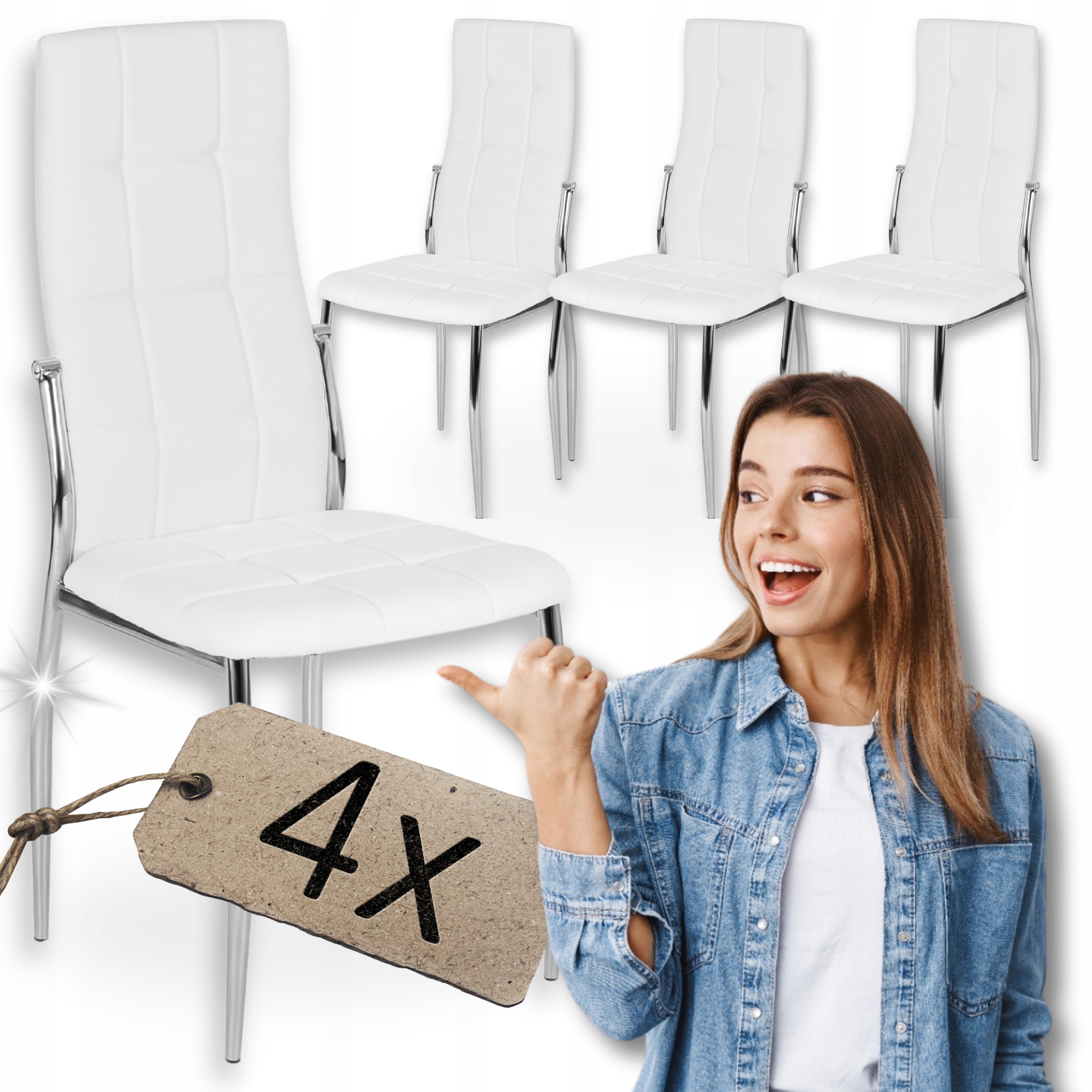 Sada 4 čalouněných kuchyňských židlí z ekokůže Komplet Bílá Molly