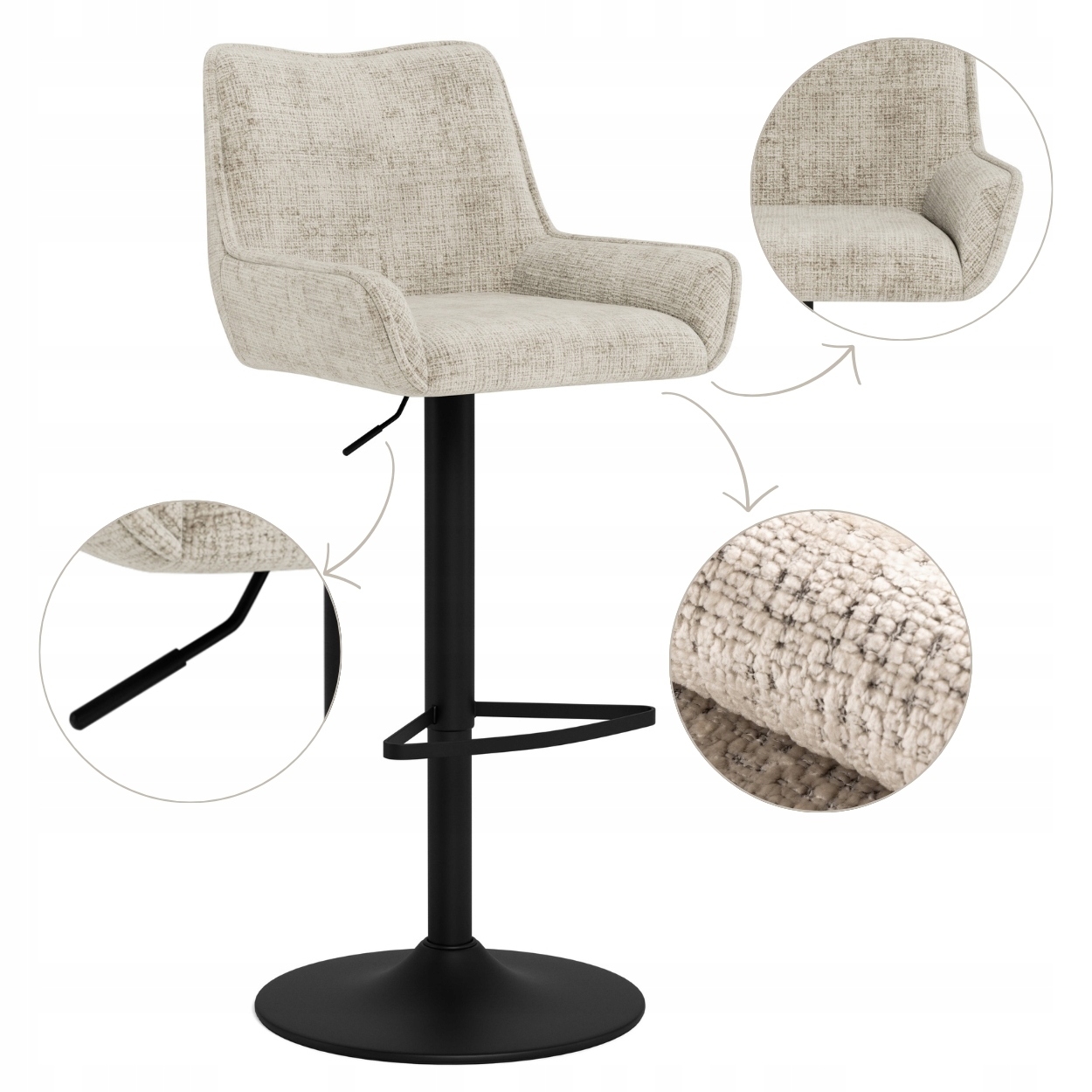 Otočná Barová Stolička Béžová s podnožkou do jedálne a kuchyne s operadlom