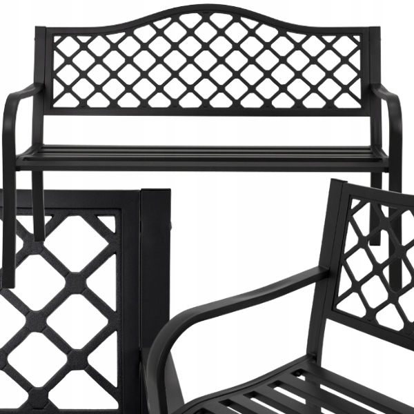 Černá Zahradní Lavička Parková Ocelová Opěradlo Lavička 127x68cm Do 180KG