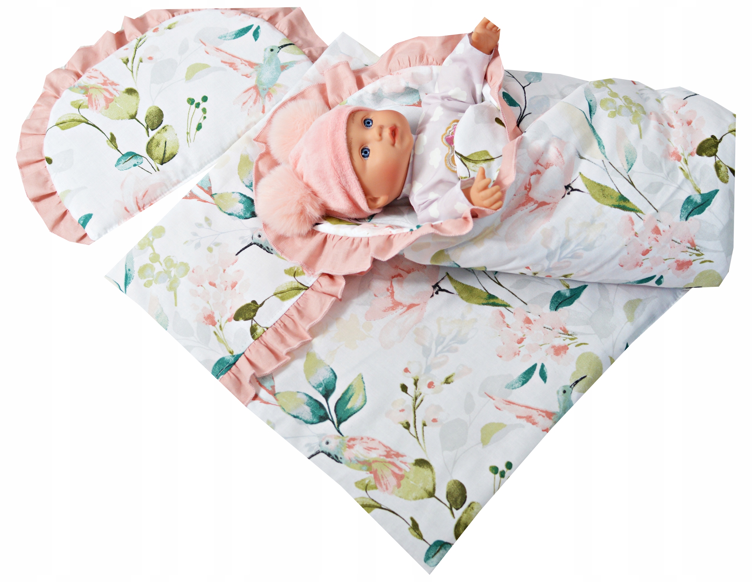 POŚCIEL BECIK DLA LALEK BAWEŁNA PODUSZKA KOŁDERKA KOMPLET DO WÓZKA ŁÓŻECZKA