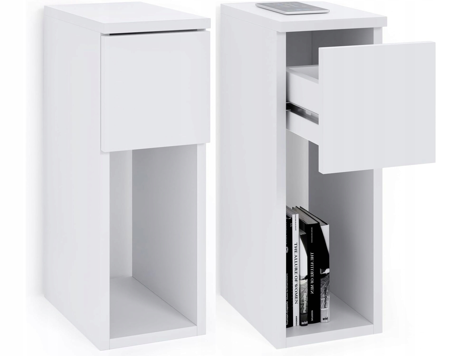 Sada 2 Kusov Nočný Stolík Úzky 20x30x55CM So Zásuvkou A Poličkou Nočný Stolík