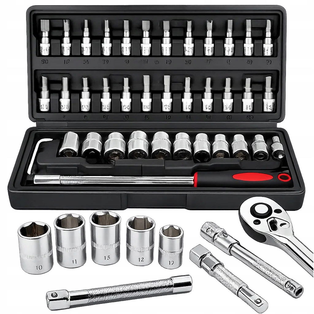 Zestaw Kluczy Nasadowych Narzędzie Nasadowe Grzechotka Nasadki 46 El Bity