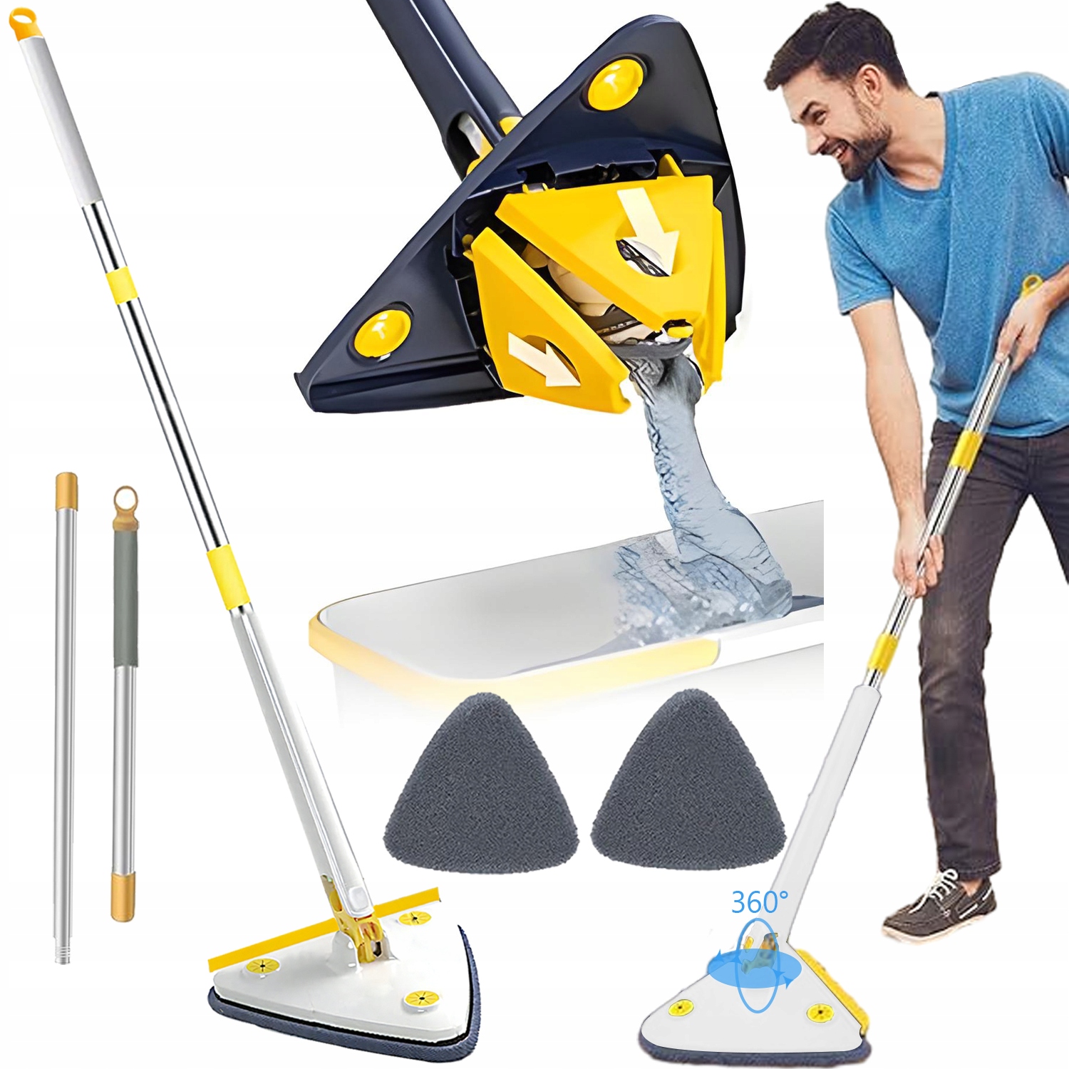 Levně Biały Mop Trojkatny Do Mycia Podłóg Paneli Płytek Chłonny 360° Rotacyjny