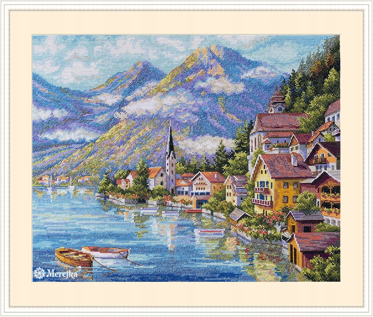 Sada pro křížkovou výšivku Merejka K-192 "Alpská vesnice" 39.5 x 32 cm