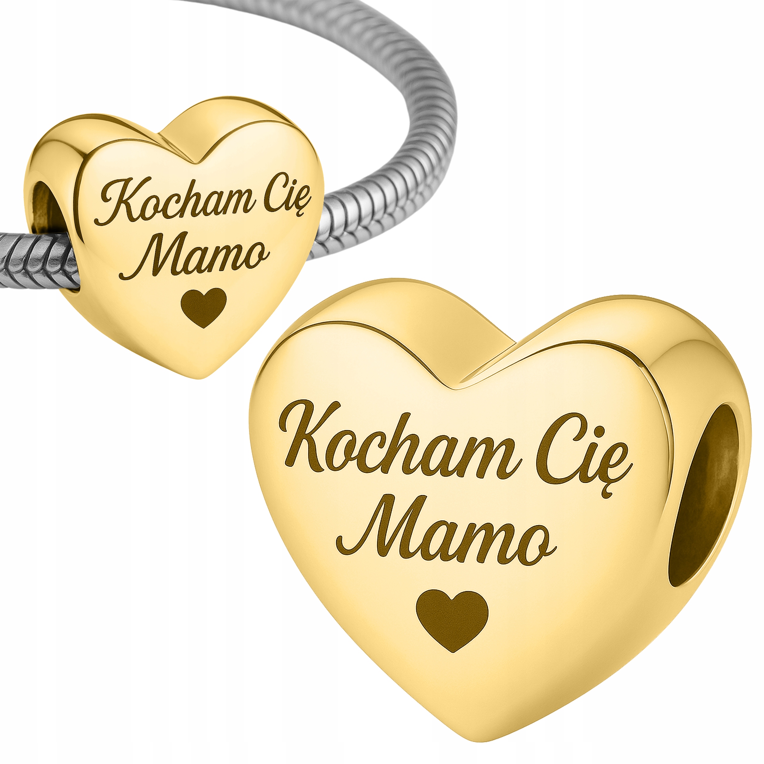 Zlatý Charms 925 Srdce s gravírováním Miluji tě, mami na Svátek Matek Gravírování