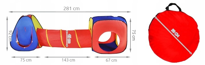 NAMIOT DLA DZIECI DO DOMU I OGRODU TIPI TUNEL DOMEK ZAMEK TOR ZESTAW 3W1 Kolor wielokolorowy