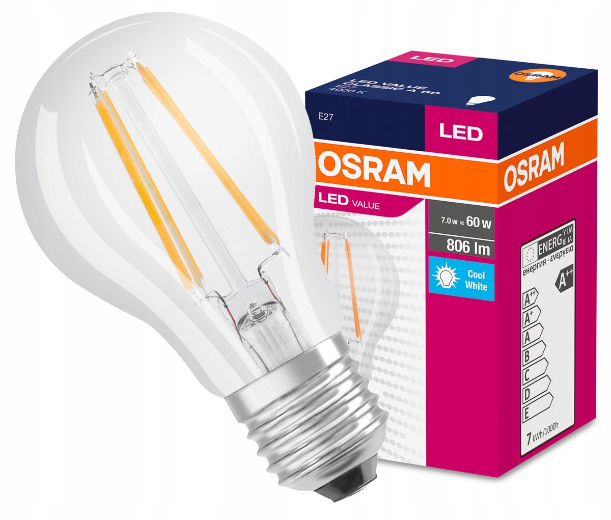 Żarówka LED FILAMENT E27 7W = 60W 4000K OSRAM