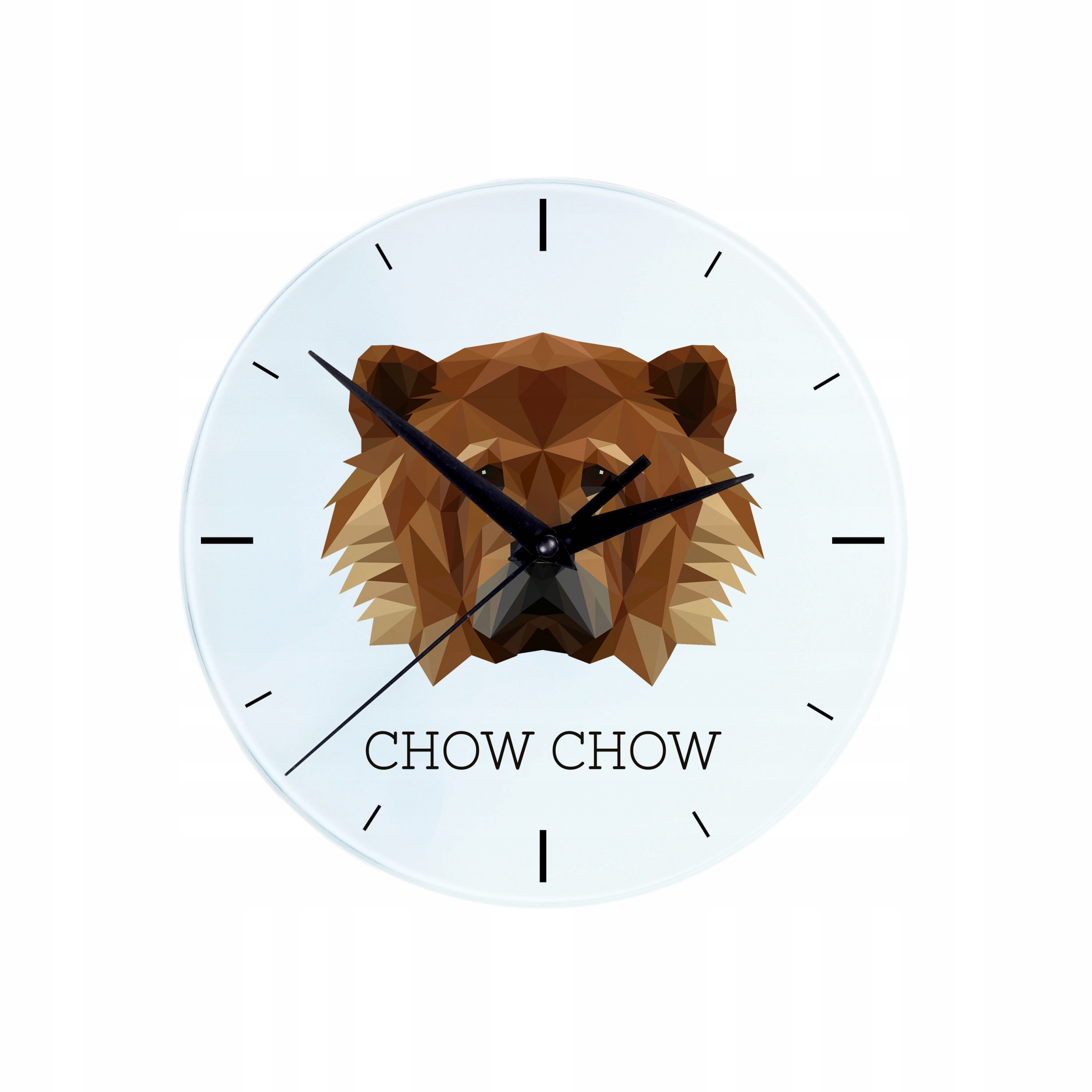 Chow Chow skleněné závěsné nástěnné hodiny s geometrickým psem
