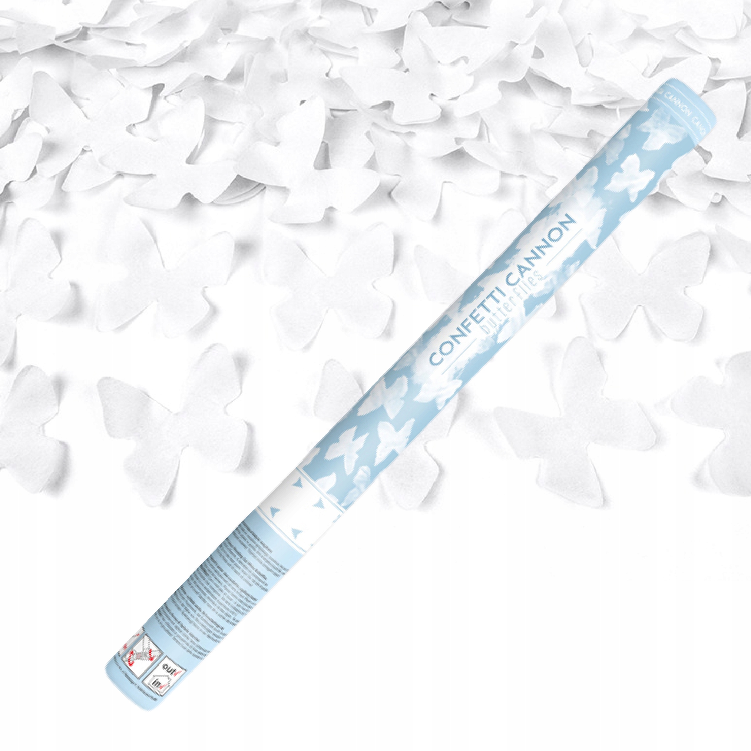 TUBA KONFETTI MOTYLKI BIAŁE 60CM ŚLUB WESELE