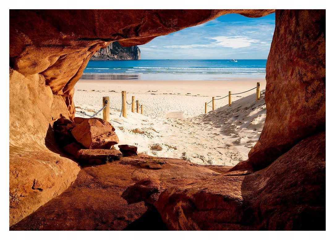 Fototapeta Jeskyně Pláž Loďka Oceán vinylová 368x254 lepidlo