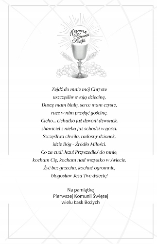 Kartka Pamiątka komunii z życzeniami skromna KS2 Okazja inna