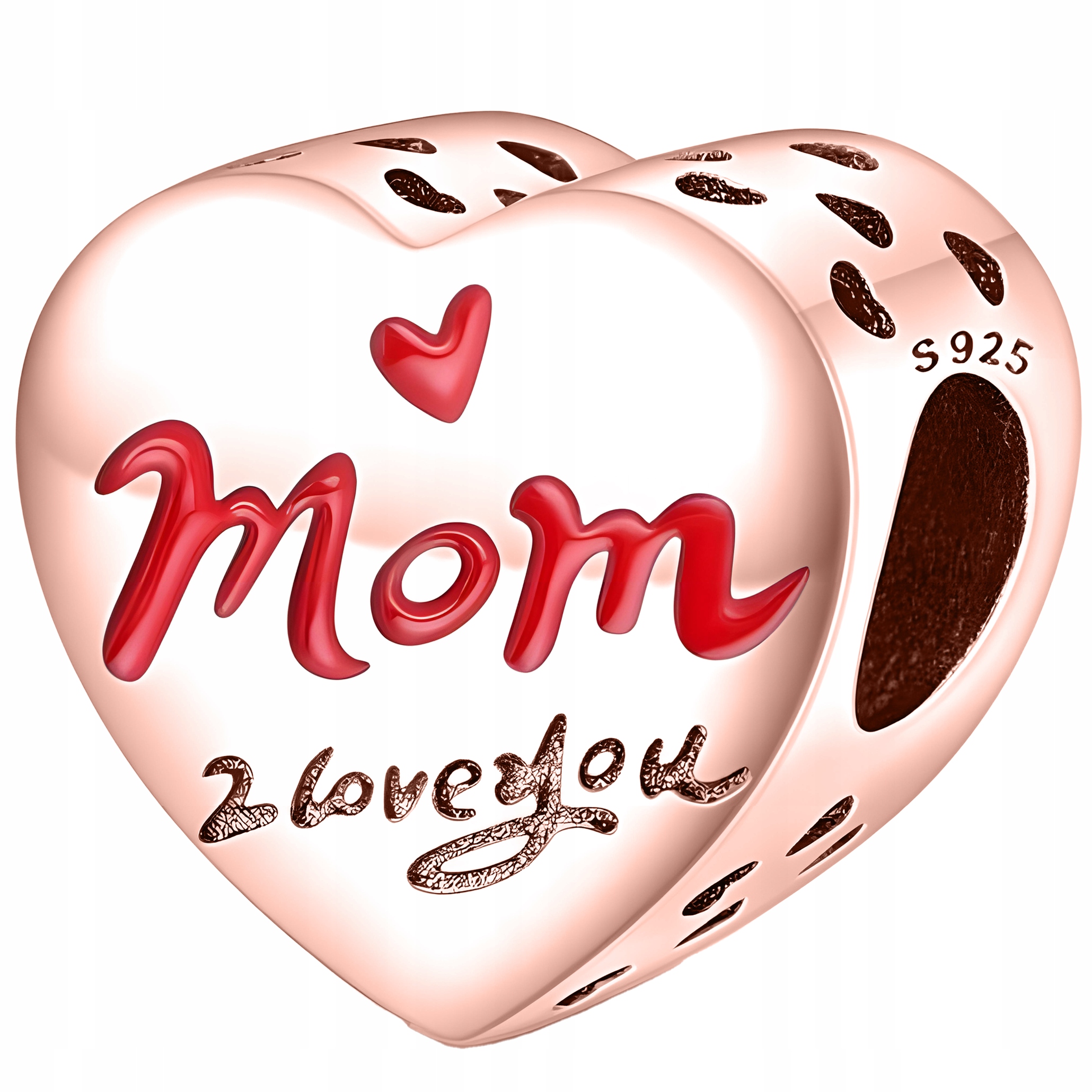 Růžový Charms Srdce Miluji Tě Mami Mom I Love You v Srdci stříbro 925