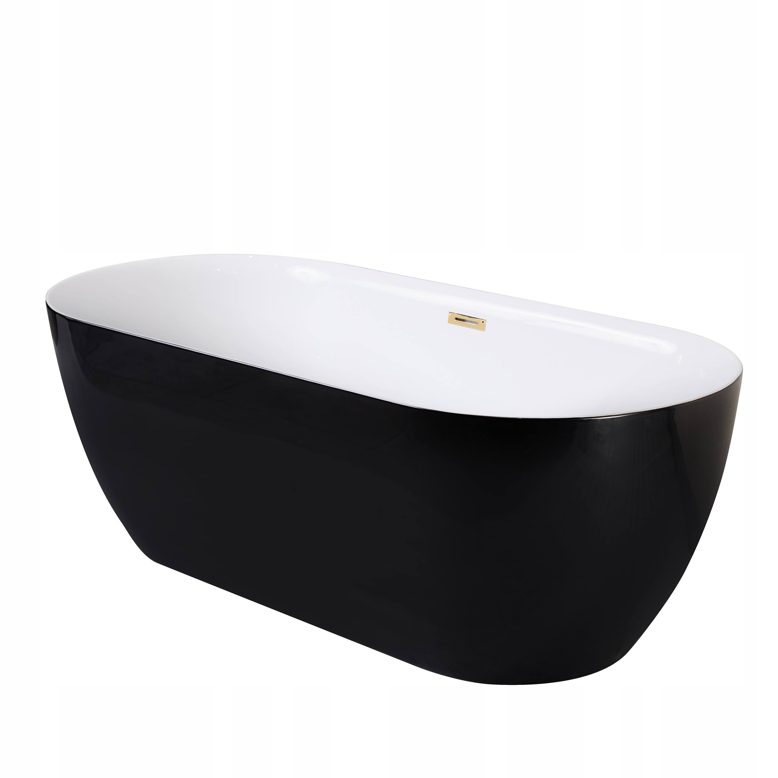 Černá volně stojící vana Indes Kovalo 170 cm Lesk zlaté doplňky