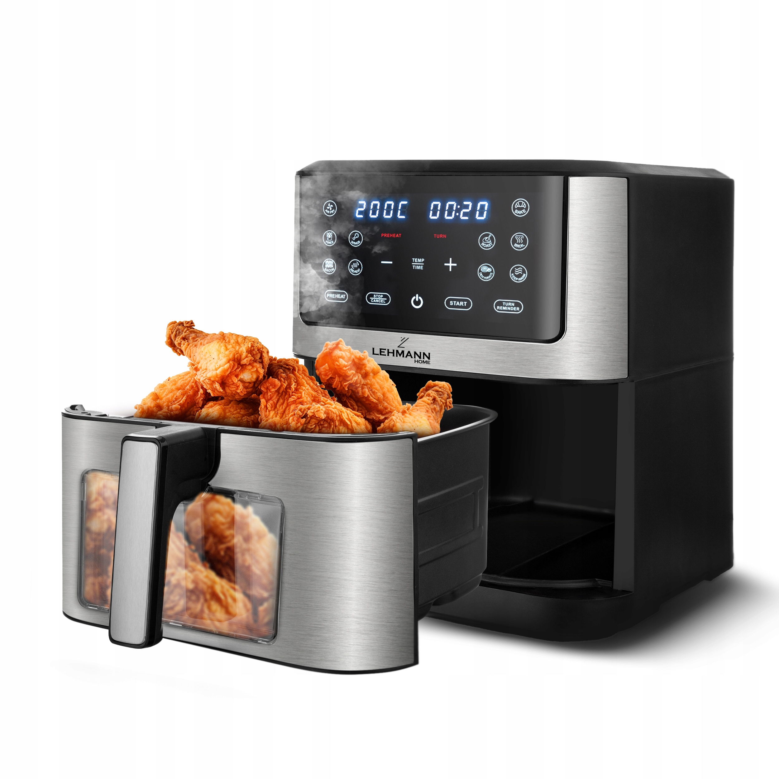 FRYTER AIR FRYER STOR 12 PROGRAMMER 8l 1800W Modell Bakado AIR FRYER 8L 1800W FETTFRI + vindu