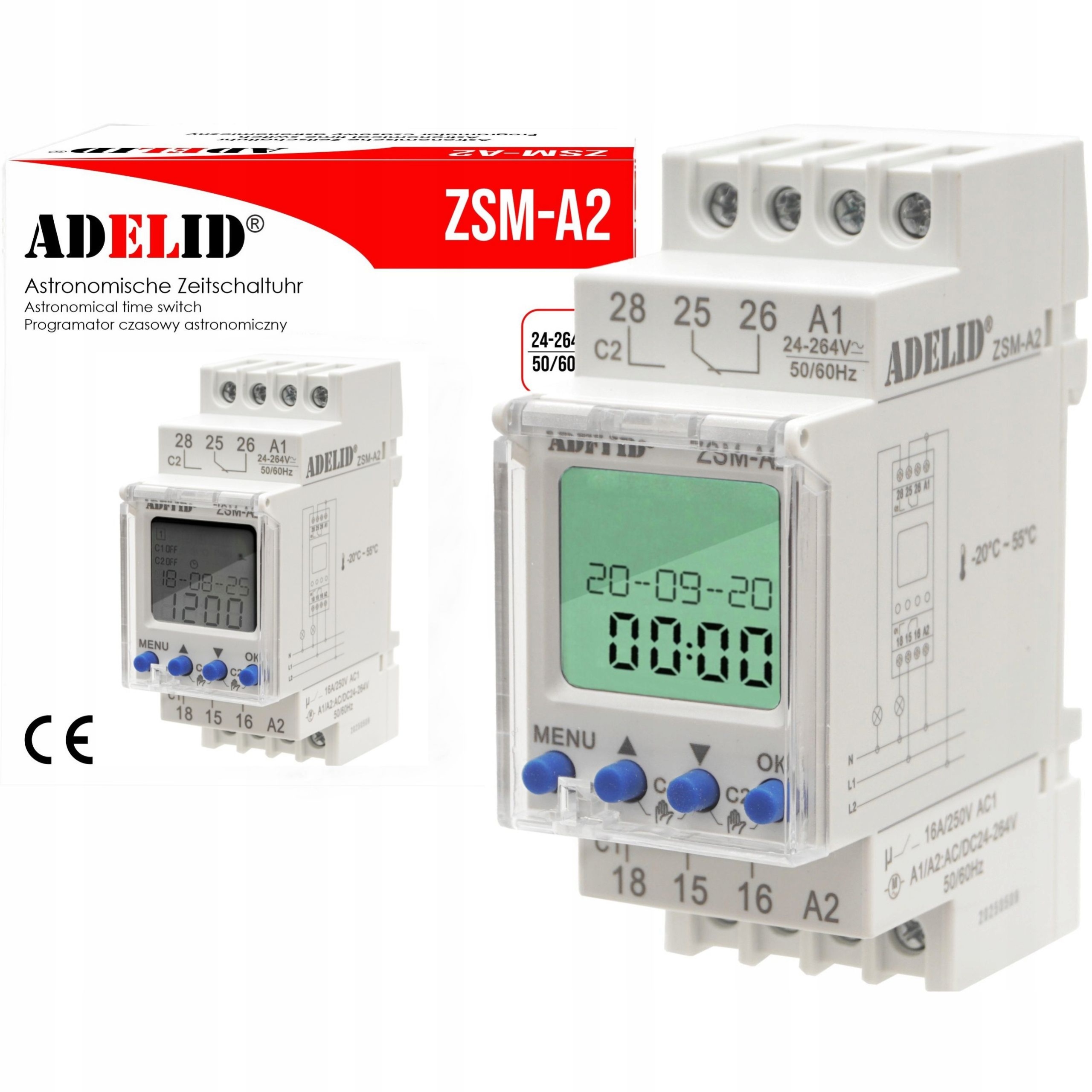 Zegar Czasowy Astronomiczny Programator Na Szynę 2- Kanałowy 24-264V Ac/dc