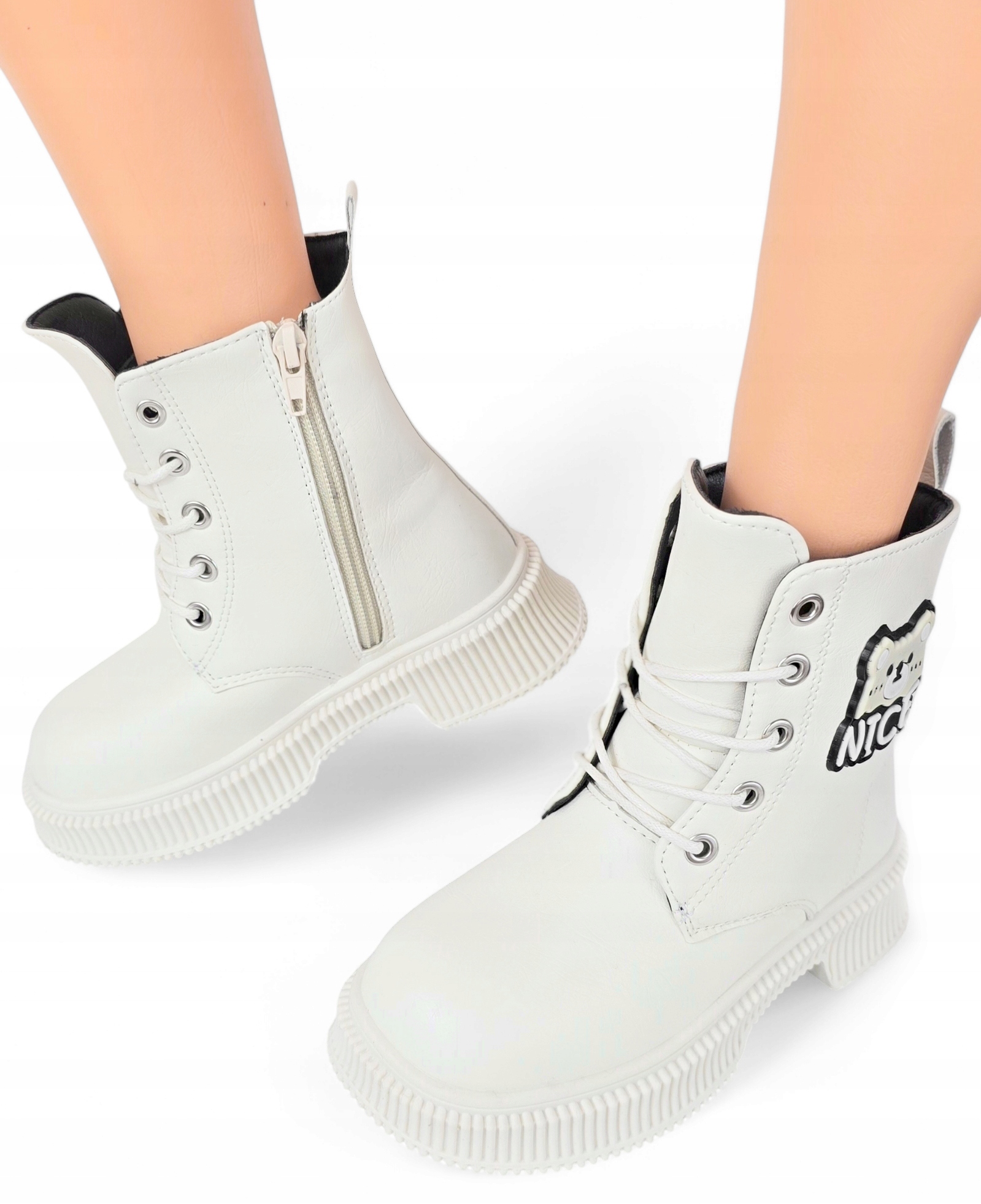 Sznurowane Trepy Kozaczki na Zamek Modne Śniegowce z Futerkiem Botki *31*