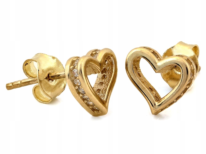 Zlaté Náušnice 585 14kt ve tvaru srdce, jemné kontury Srdíčka na puzetkách 1,36 g