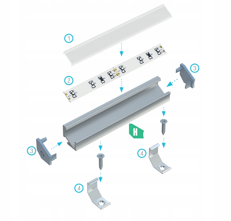 PROFIL DO LED NAROŻNY 30°/60° H 2m + KLOSZ, BIAŁY Kod producenta 2mHB