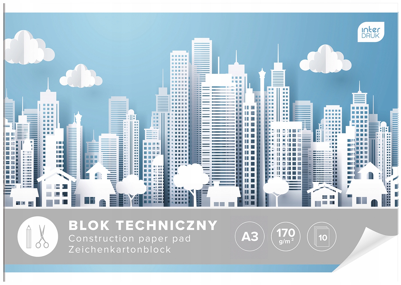 BLOK TECHNICZNY biały A3 10k 170g Interdruk