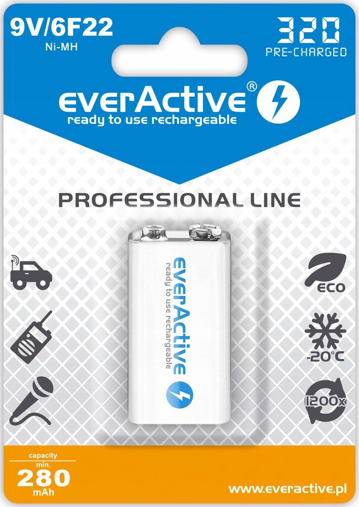 Akumulator NiMH everActive 9V (6F22) 320 mAh