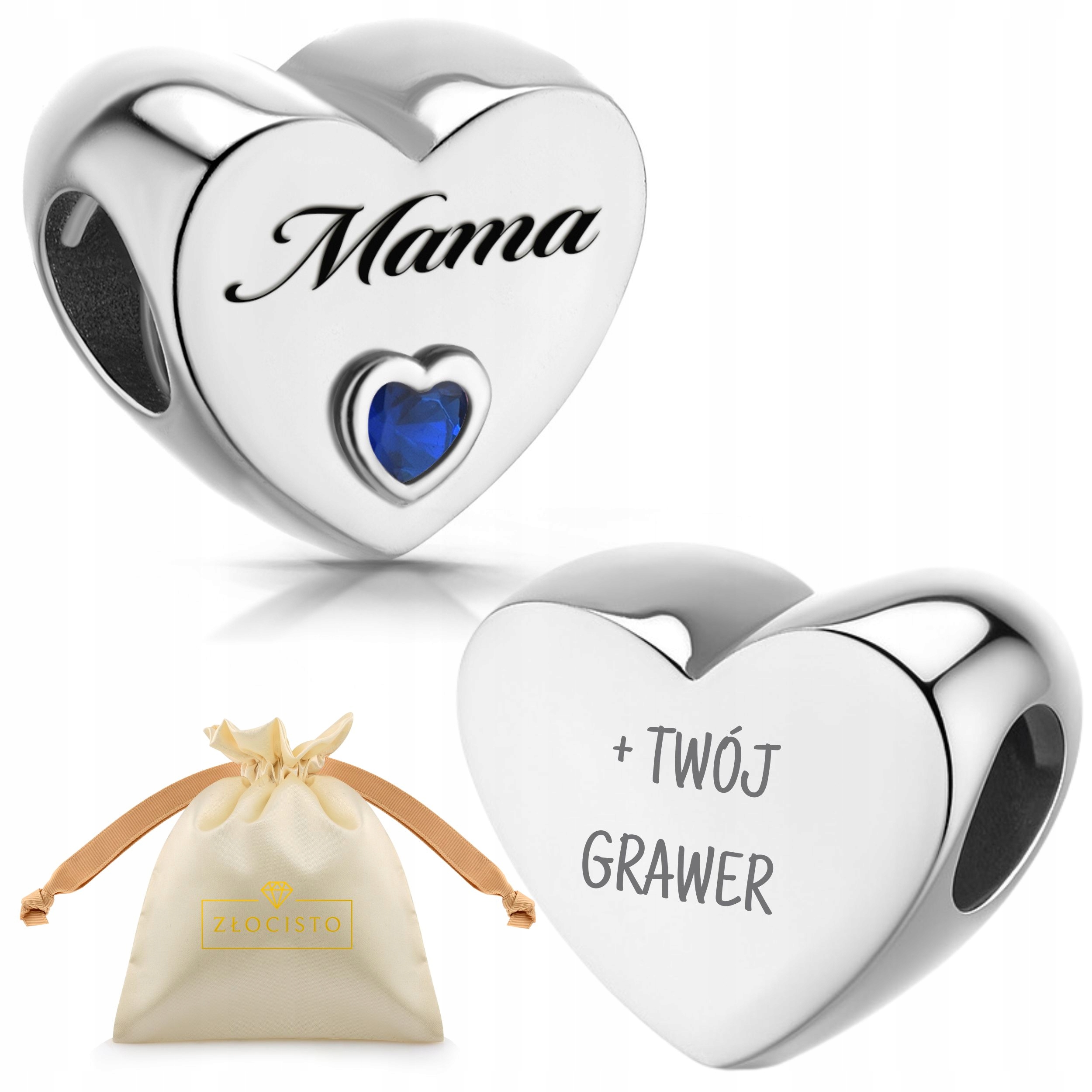 Stříbrný přívěsek na náramky s gravírováním pro maminku, srdce, Mama 925, korálky