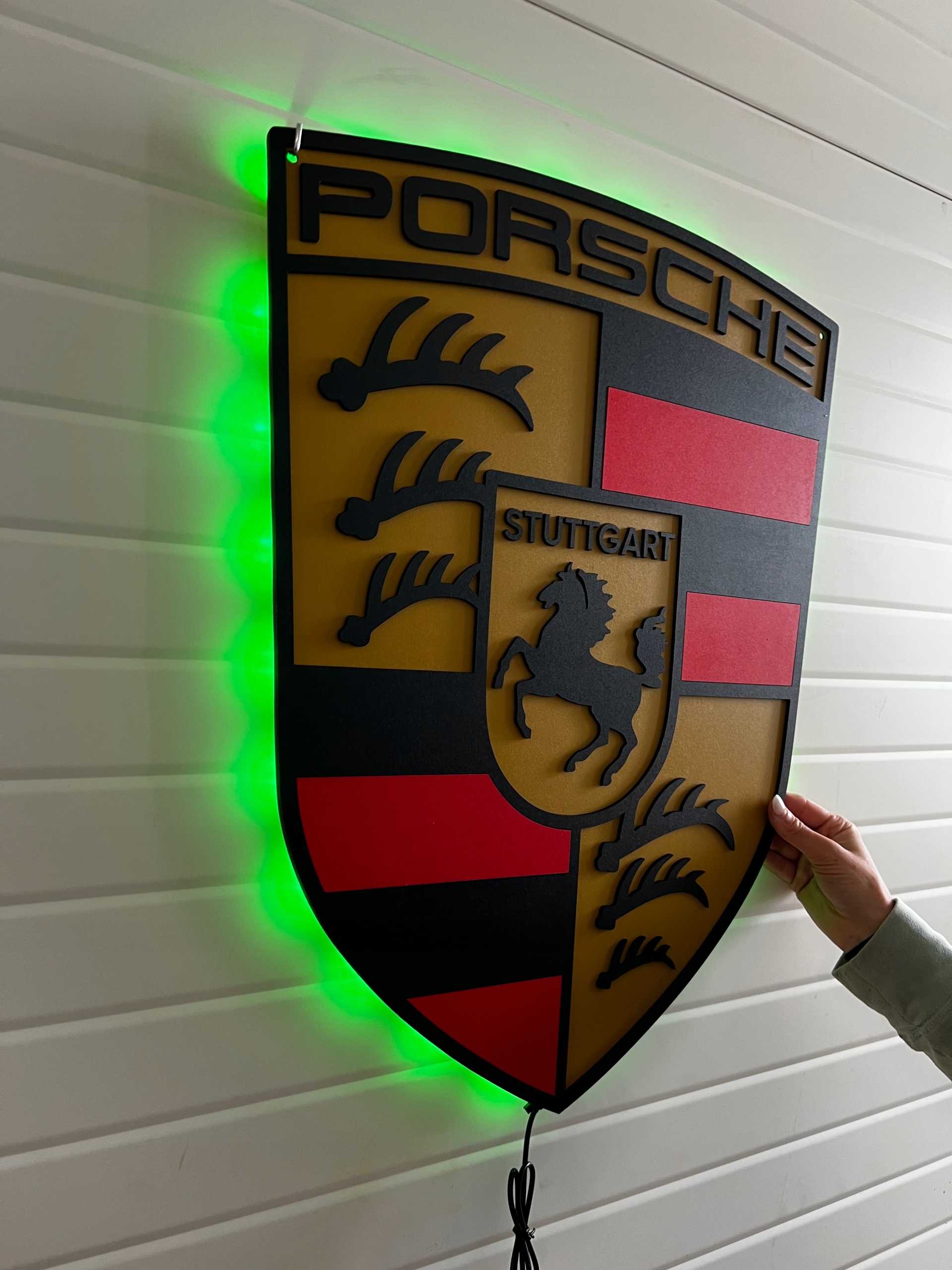 Drevený obraz Logo Porcshe Led Nástenná Dekorácia 3D obraz