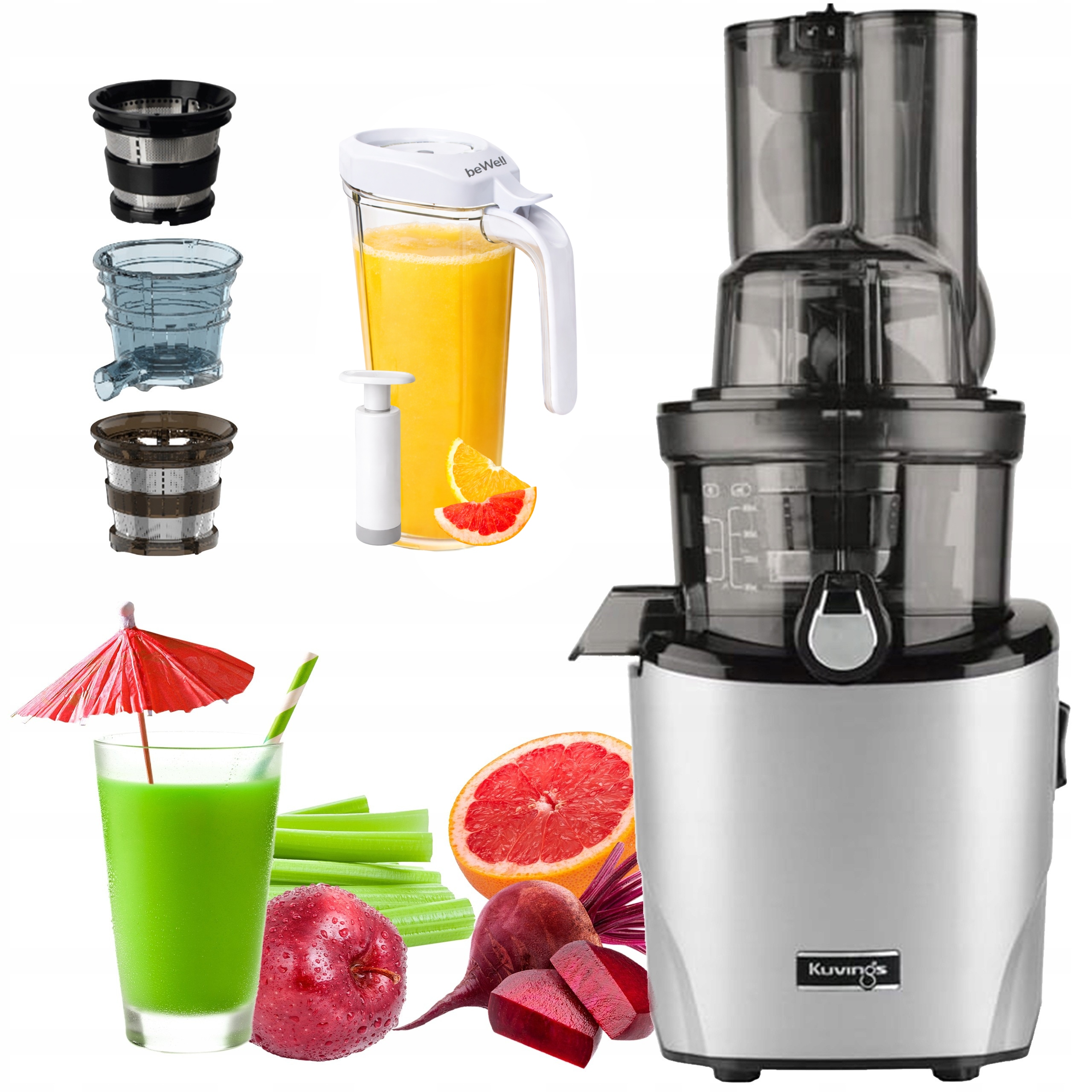 Odšťavňovač Kuvings REVO830 Pomalý Na Šťávy Z Ovoce A Zeleniny, Stříbrný