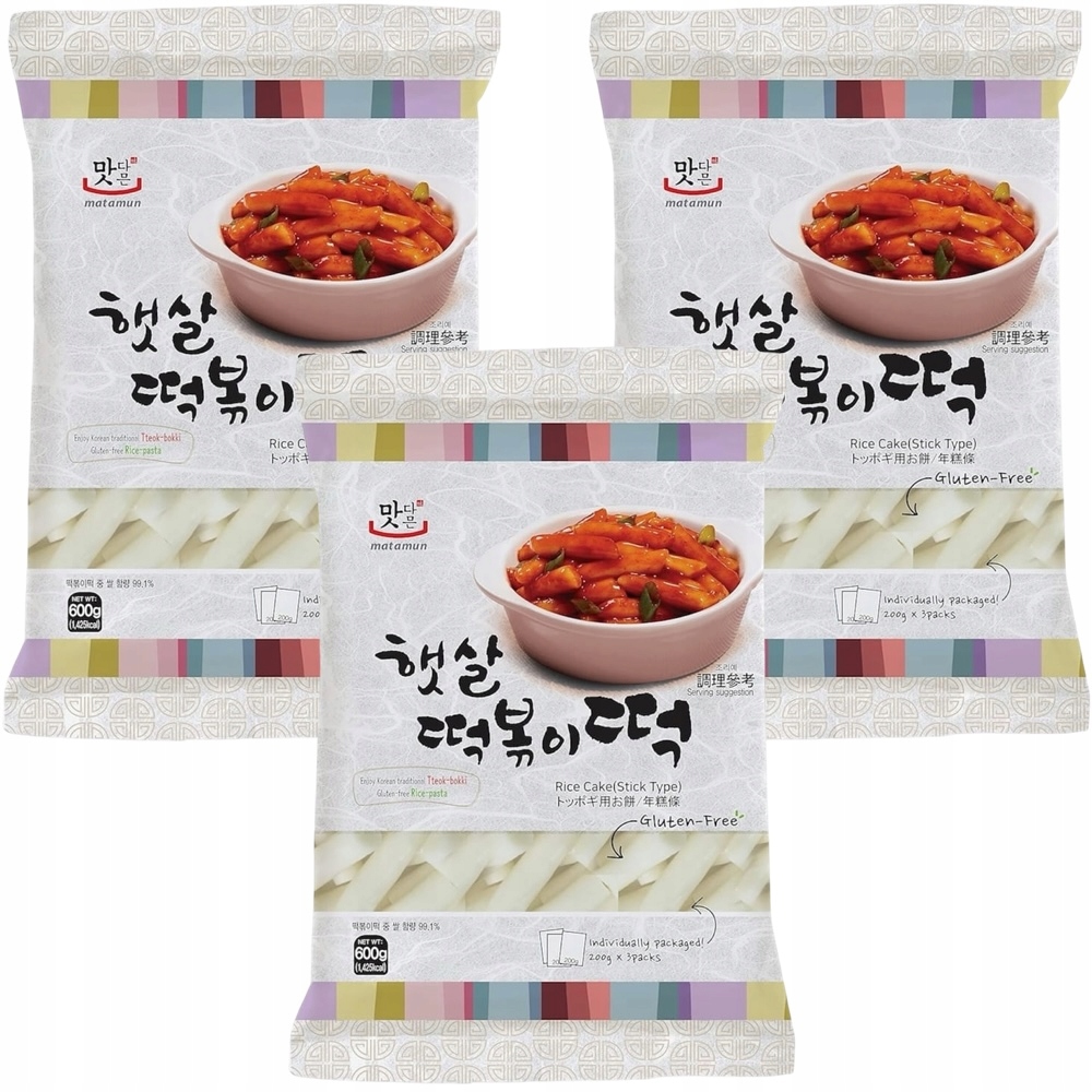 3x Korejské Rýžové Knedlíčky Tteokbokki Topoki Tteokmyeon Trubky 600g Matamun
