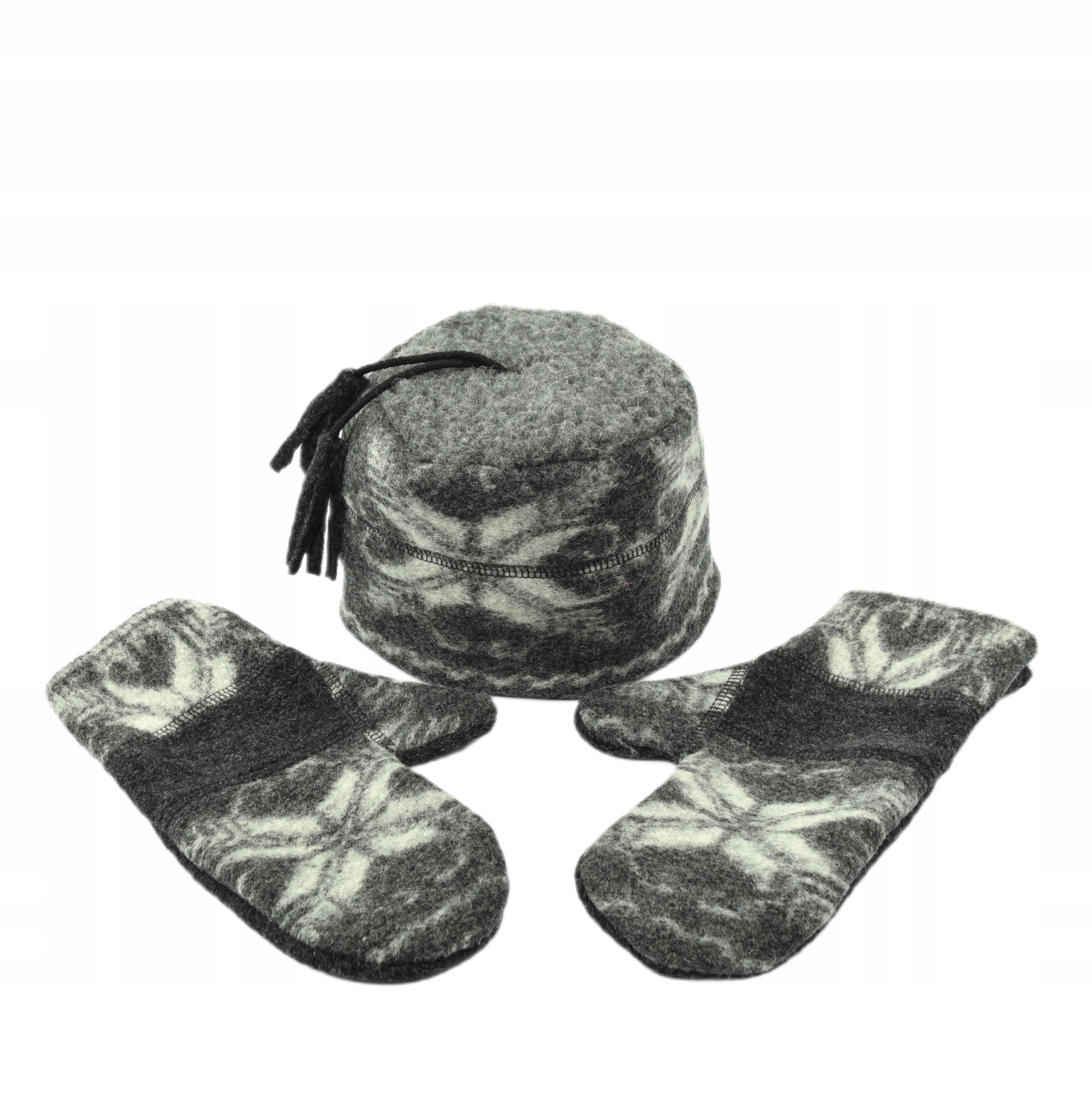 Saunová vlněná čepice rukavice Norský vzor unisex L