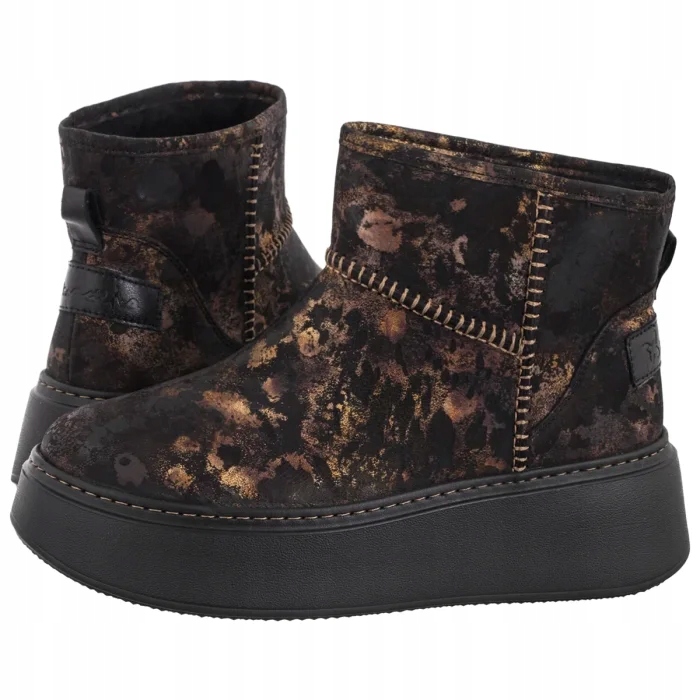 Dámské kožené Kotníkové Boty na platformě Maciejka Zlato-černé 06257