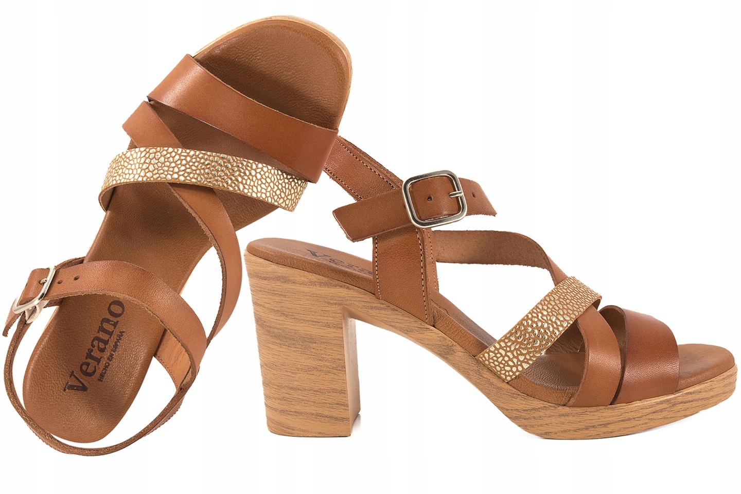 Verano 961 Španělské Dámské Sandály Na Podpatku Kůže hnědé 38 Hnědá