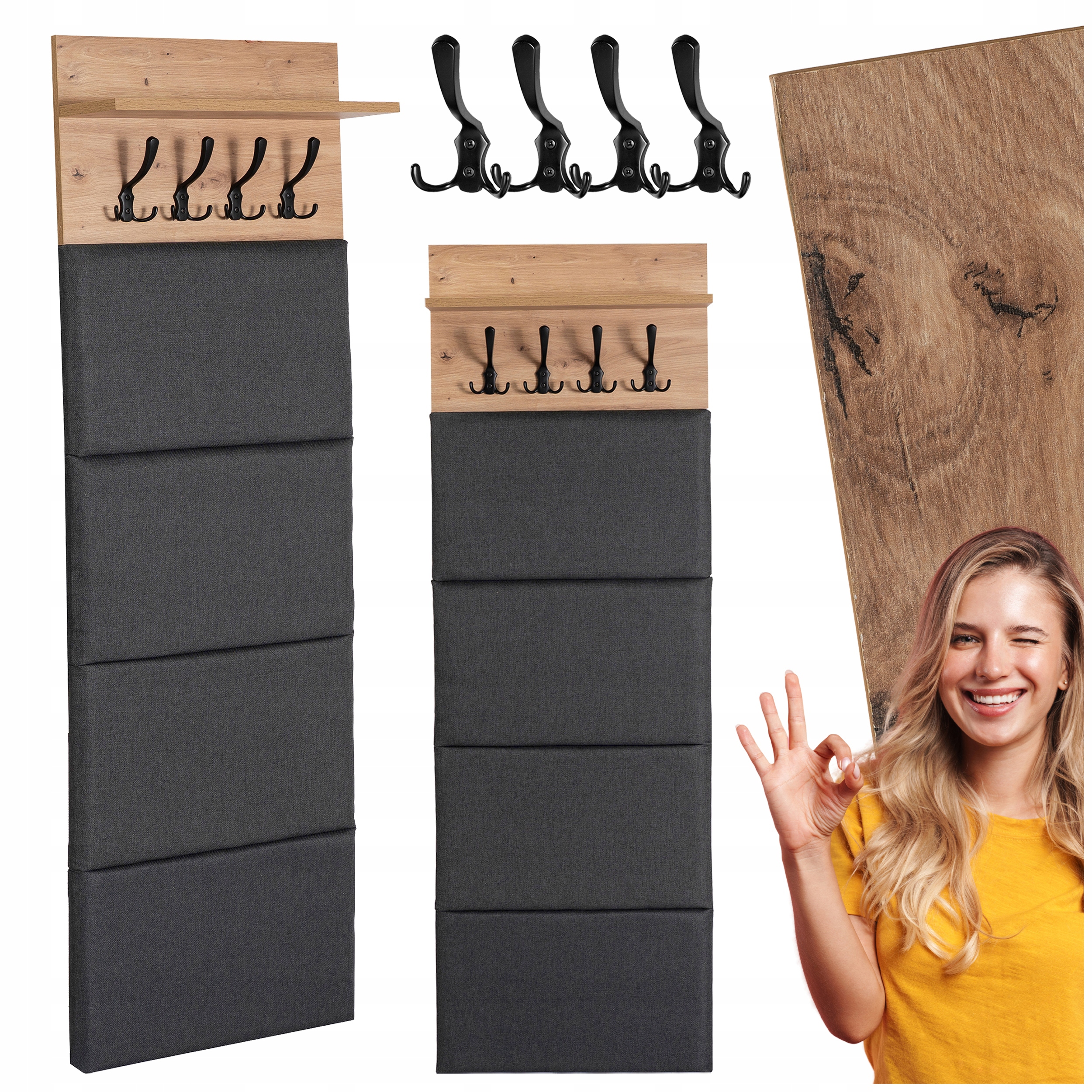 Věšák na oblečení Nástěnný panel čalouněný do předsíně Dub Parma