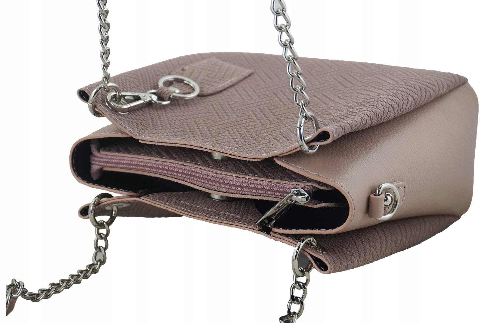 Torebka ze wzorem geometrycznym - Różowa pudrowa Wielkość mała (nie mieszcząca A4)