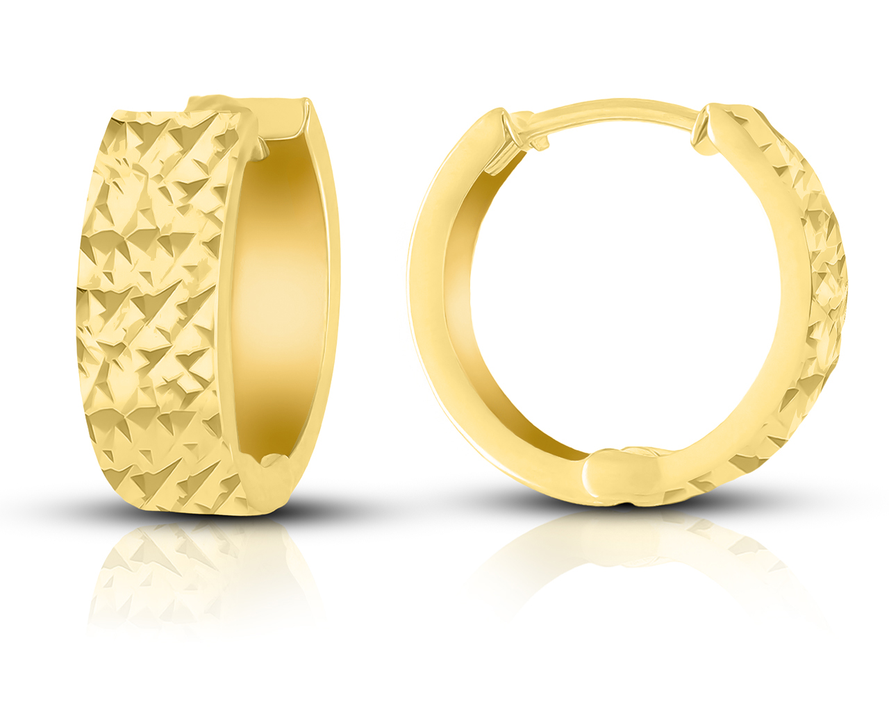 Zlaté Náušnice 585 Kolečka Široká Lesklá Kolečka Dámské Diamantové