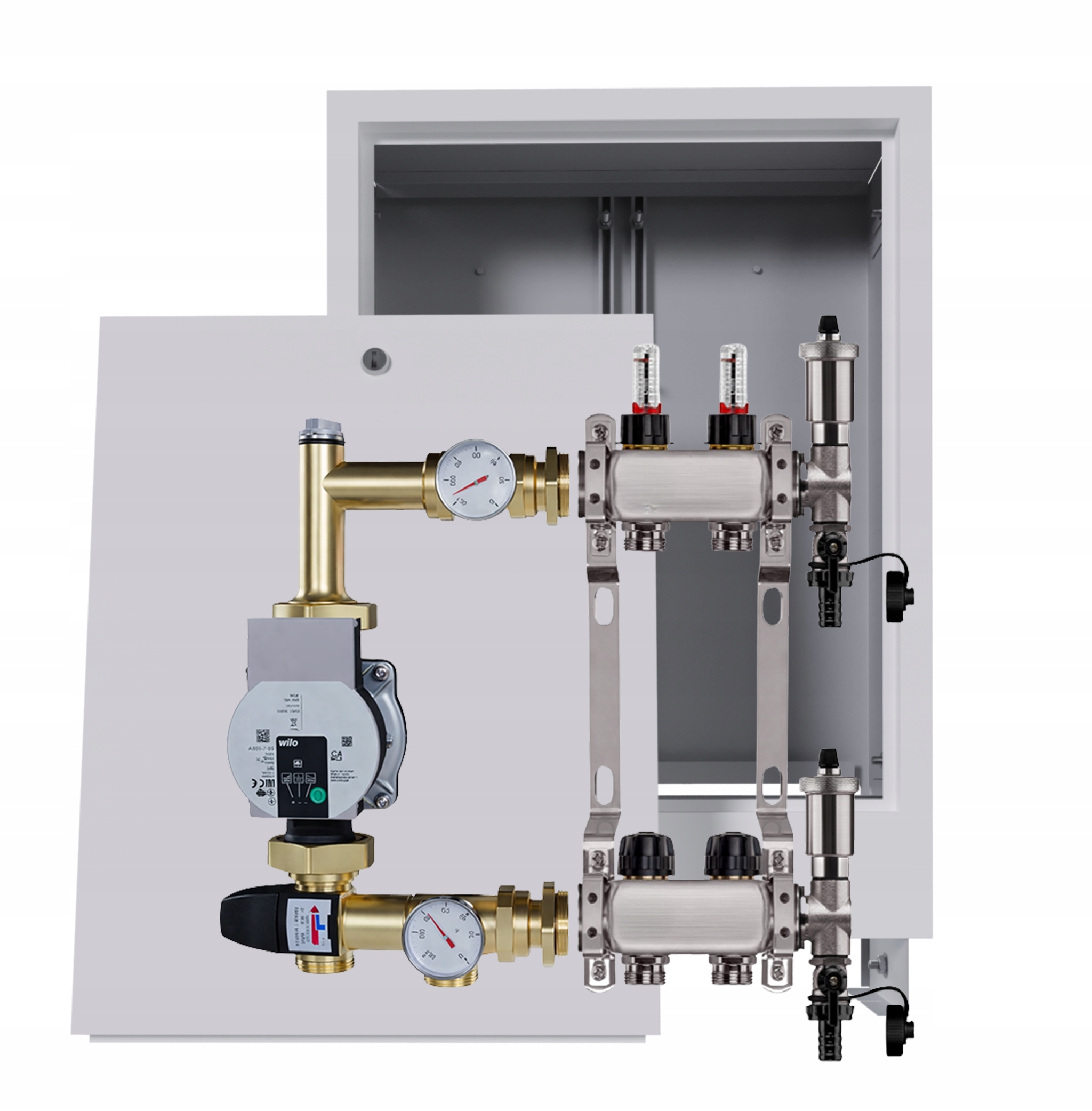 Nerezový rozdělovač pro podlahovku 2 s podomítkovou schránkou Pumpa Wilo