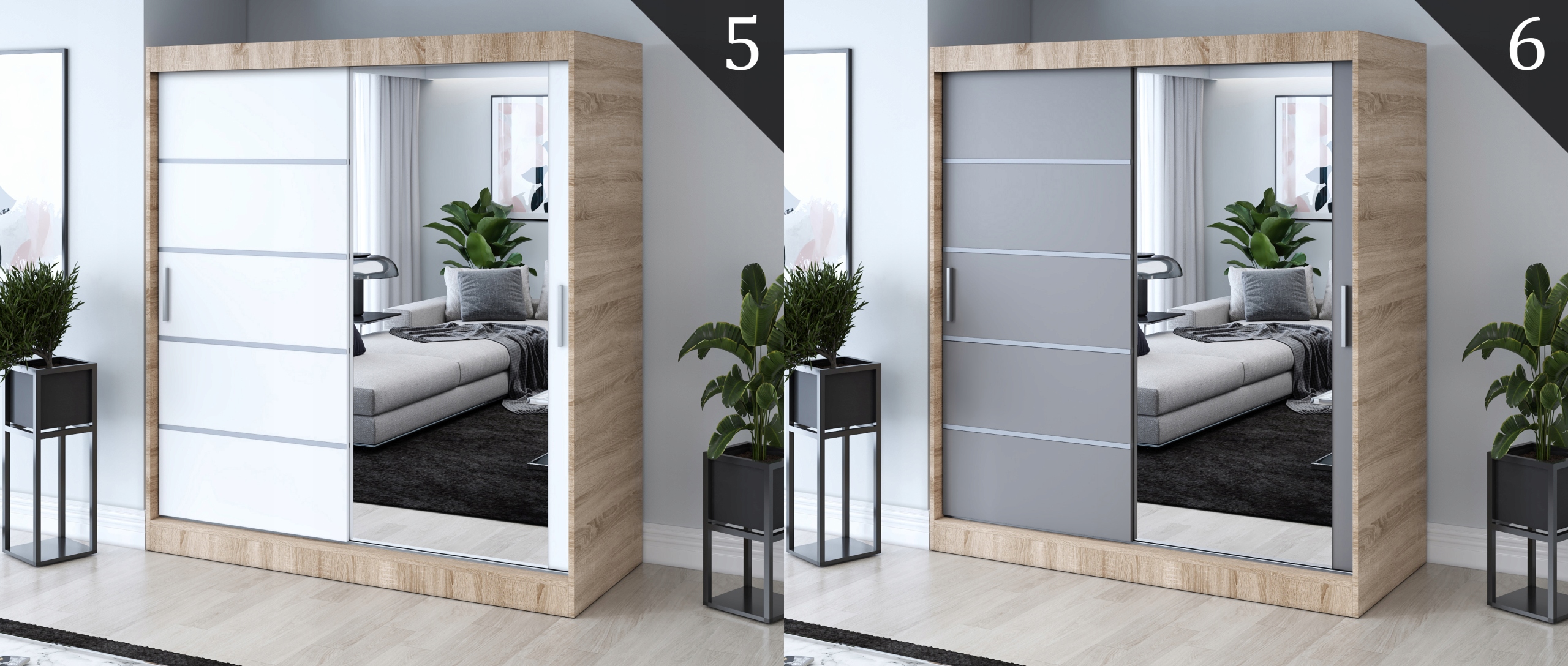 Szafa Przesuwna 180 cm Biała Listwy Lustro Kolekcja x