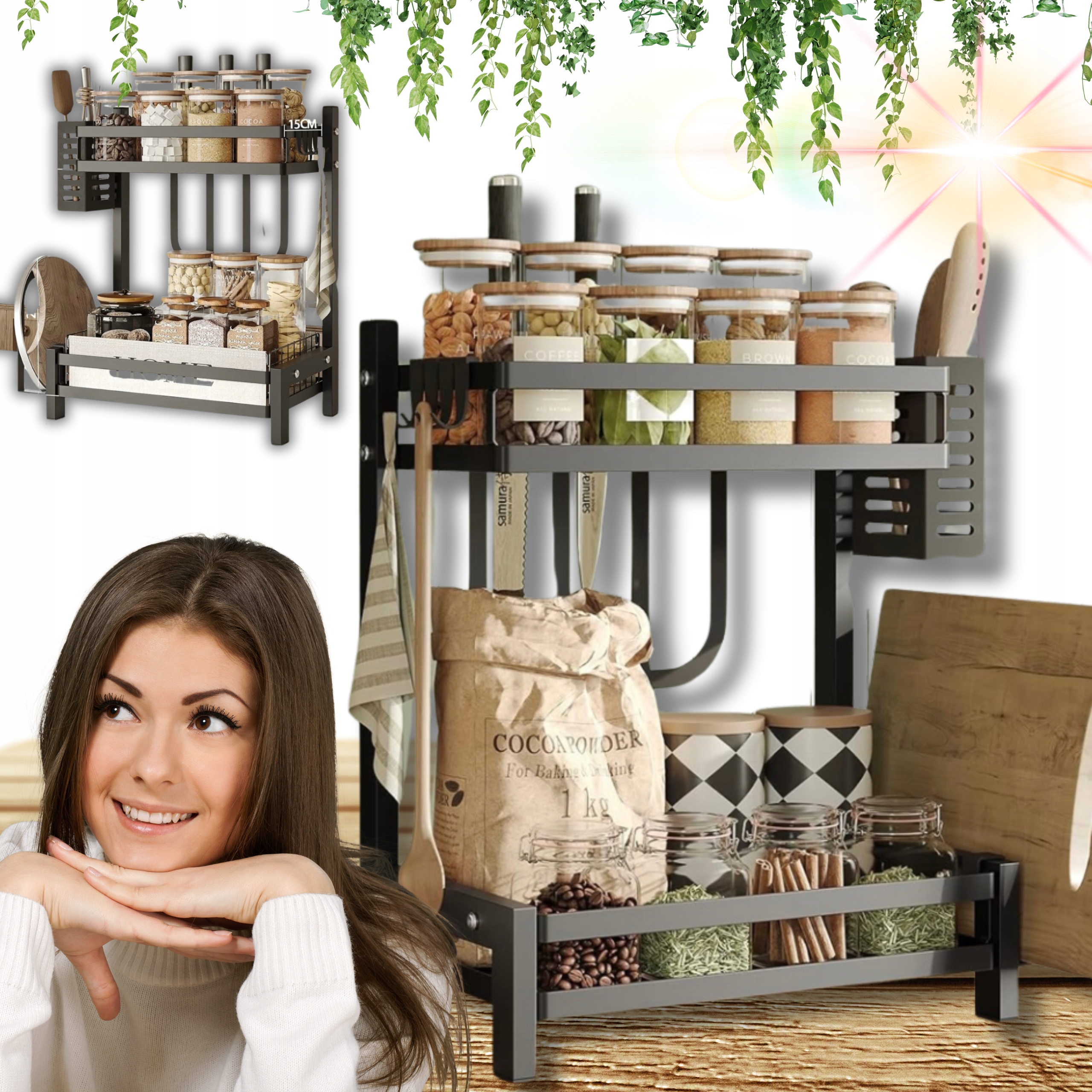 Polička Kuchyňský Regál Organizér Deska Na Koření Stojan Pevný Ocelový!