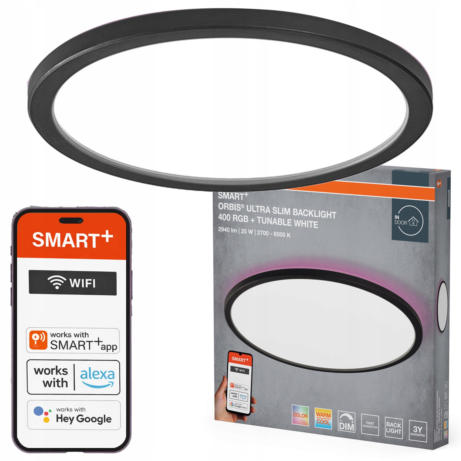 Stropné Svietidlo Led nástenné svietidlo 25W 1870lm Cct Rgb Smart WiFi Orbis Osram