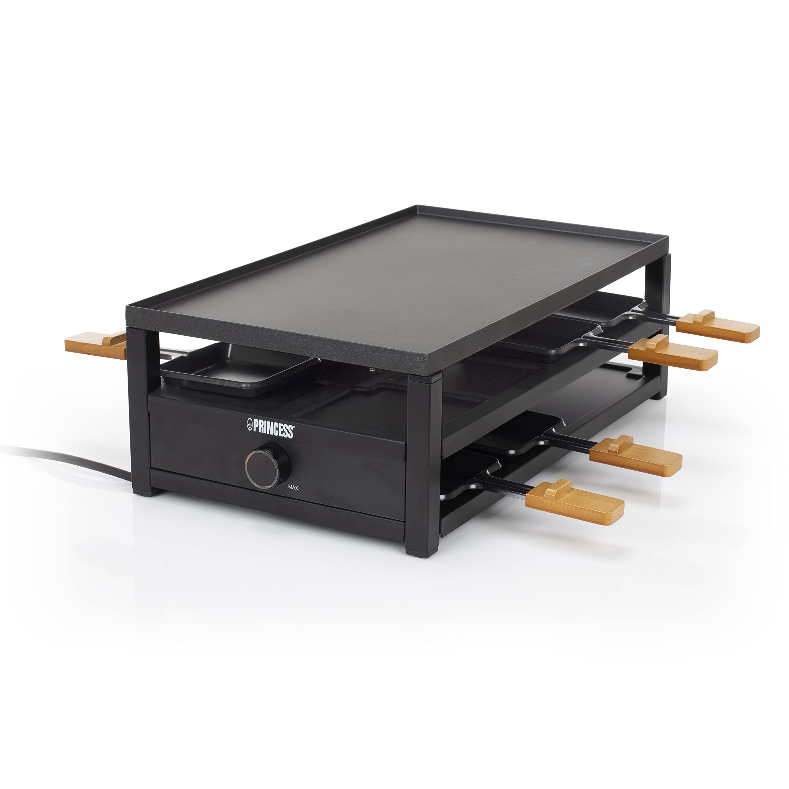 Princess Raclette Black Steel, 8 osob, 44 x 25 cm, 1300 W