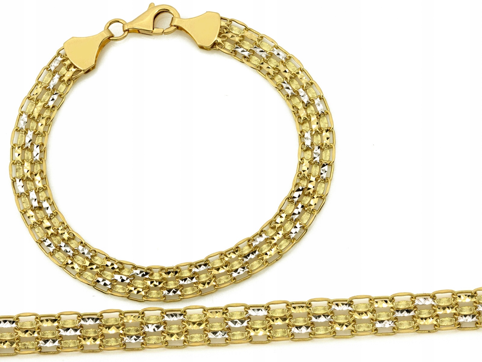 Zlatý náramek 585, široký, lesklý, 18 cm, bílé zlato 5.36 g