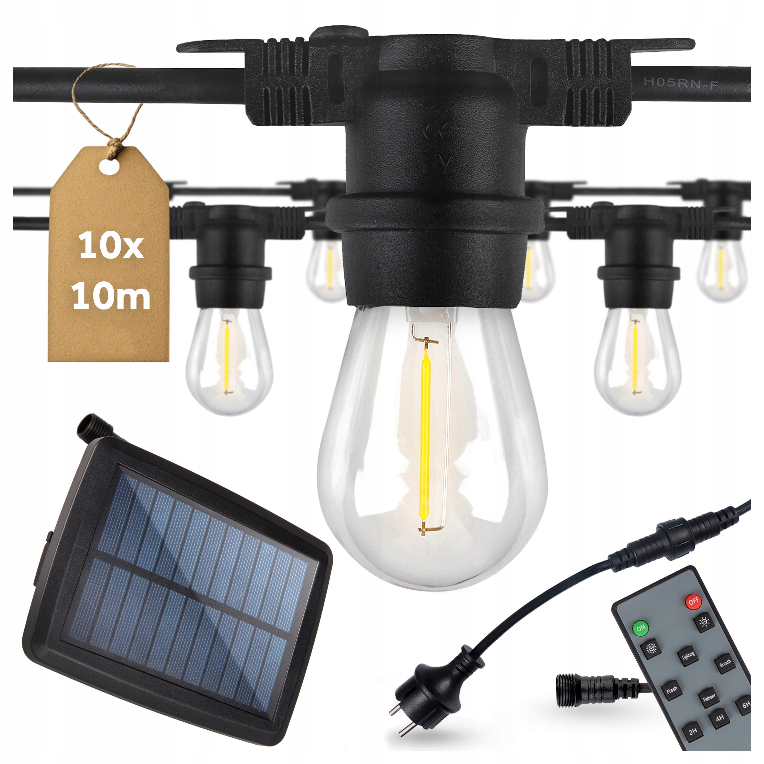 Solární zahradní girlanda 10m 10x Led Světelná Solární světýlka do zahrady