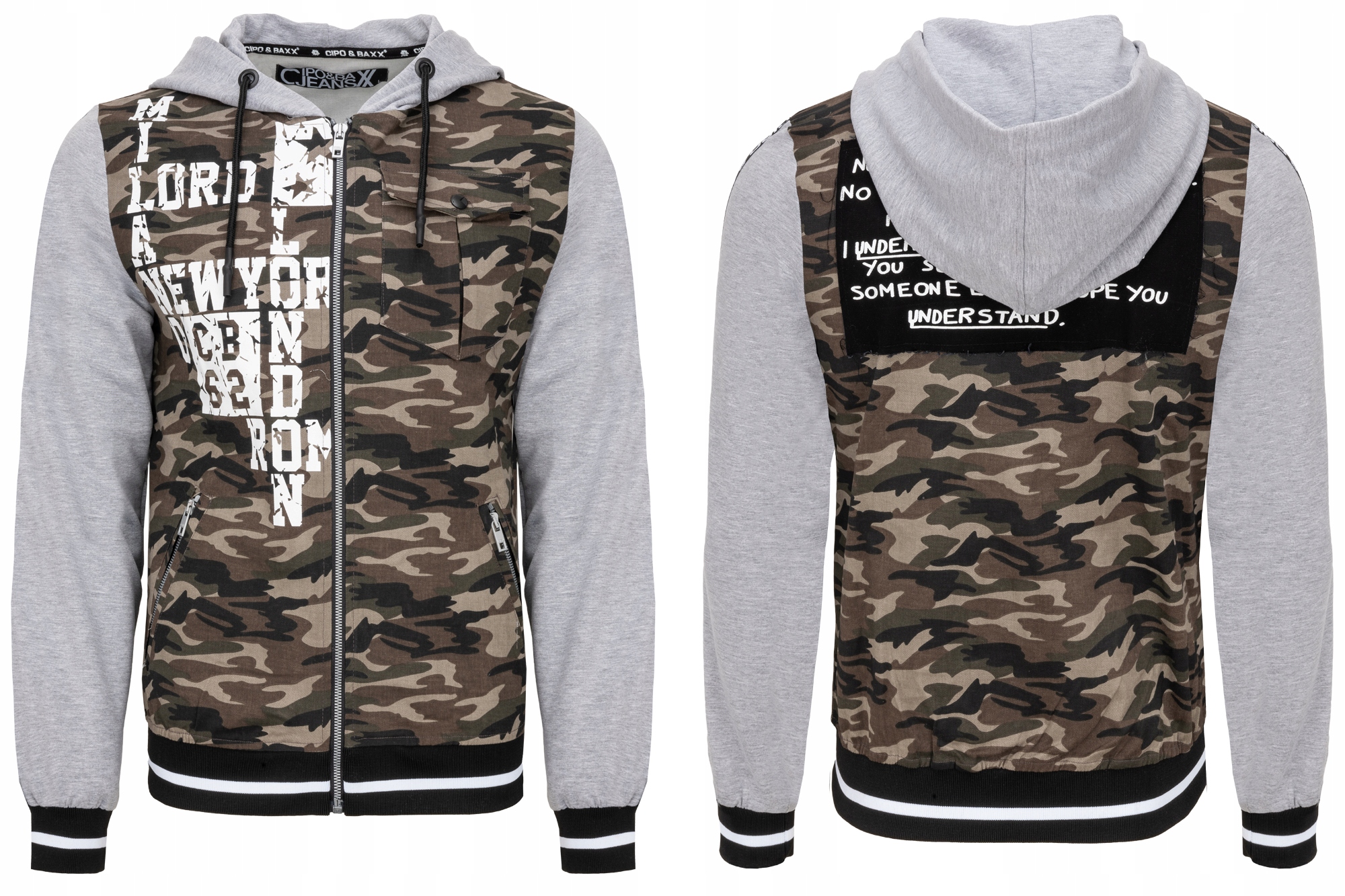 Pánská Bunda Mikina Cipo Baxx Maskáčový Khaki Kapuce XXL